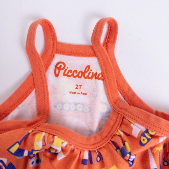 Piccolina Construction Truck Print Sleeveless Summer Tank Dress Orange Girls 2T - Picture 5 of 8